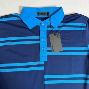 G/FORE Mens Size M Medium Striped‎ Golf Polo Shirt Blue Performance Comfort